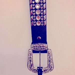 80s Leather Rhinestone Belt